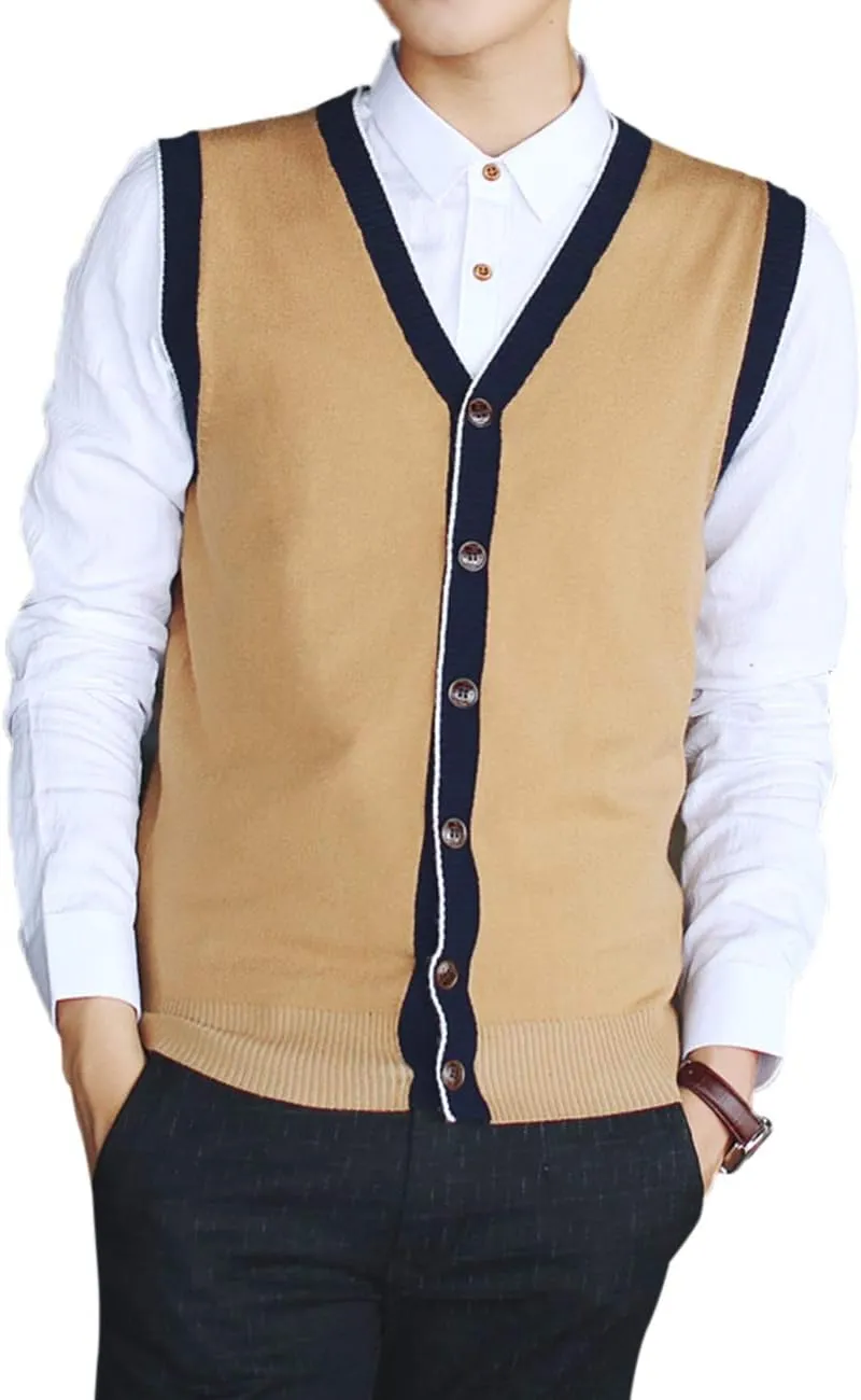 TopTie Men's Sweater Cardigan Vest Slim Fit Stylish Button Down Knitted