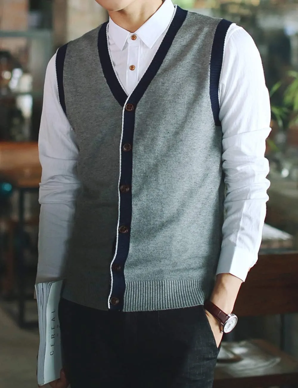 TopTie Men's Sweater Cardigan Vest Slim Fit Stylish Button Down Knitted