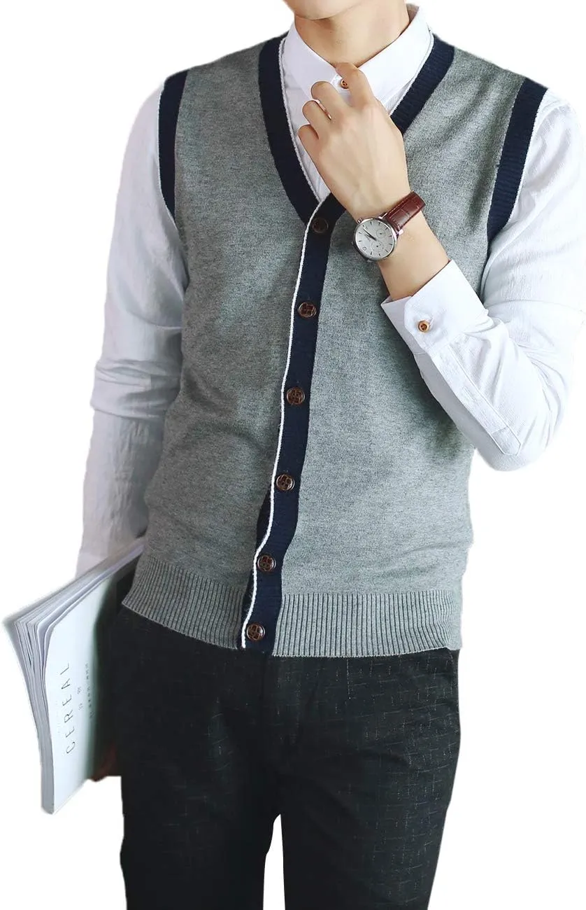 TopTie Men's Sweater Cardigan Vest Slim Fit Stylish Button Down Knitted