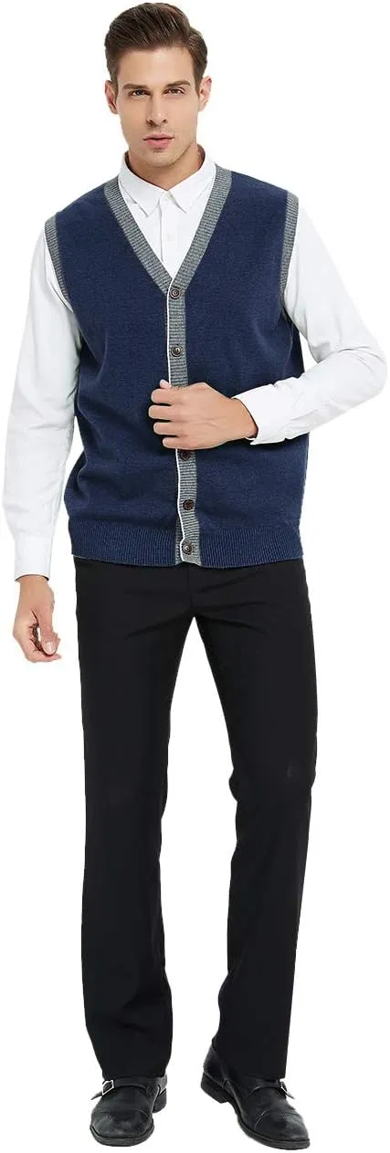 TopTie Men's Sweater Cardigan Vest Slim Fit Stylish Button Down Knitted