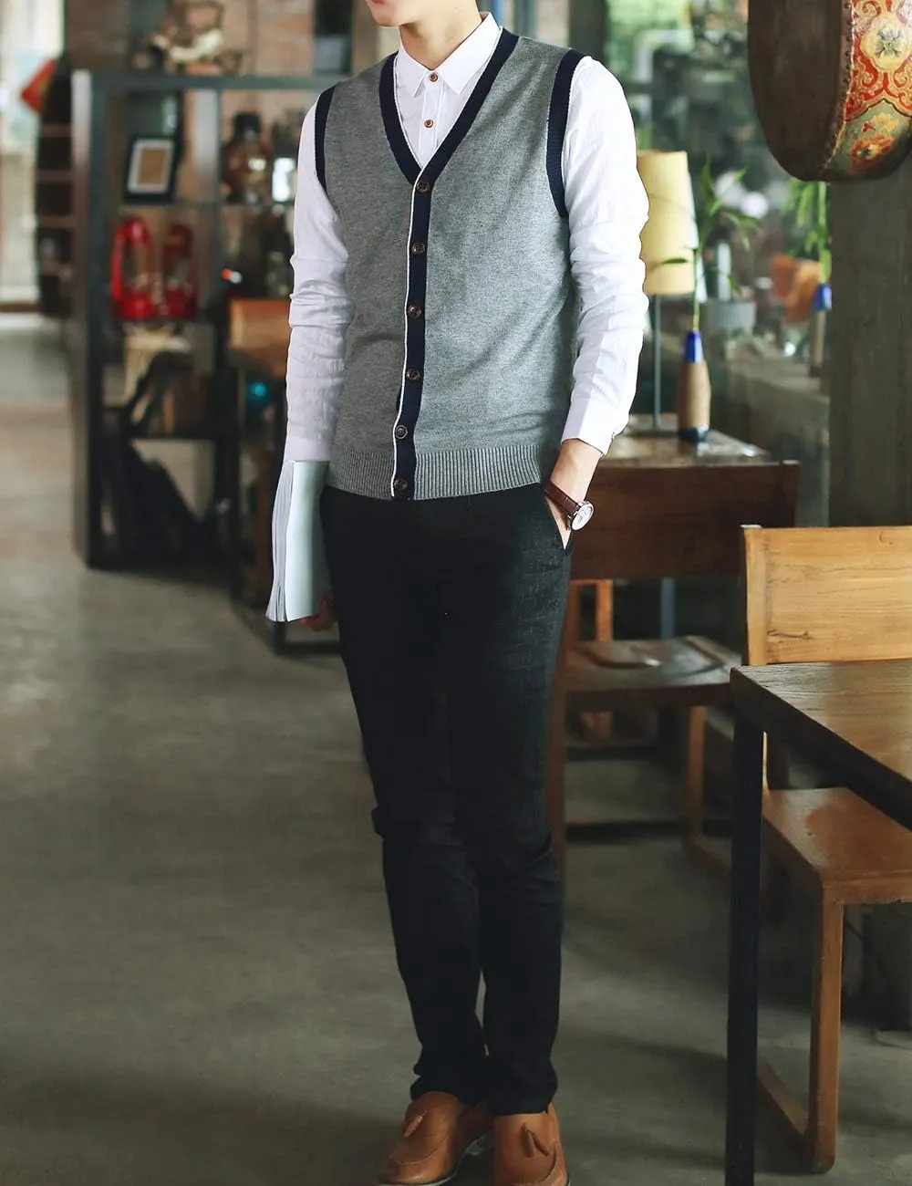 TopTie Men's Sweater Cardigan Vest Slim Fit Stylish Button Down Knitted
