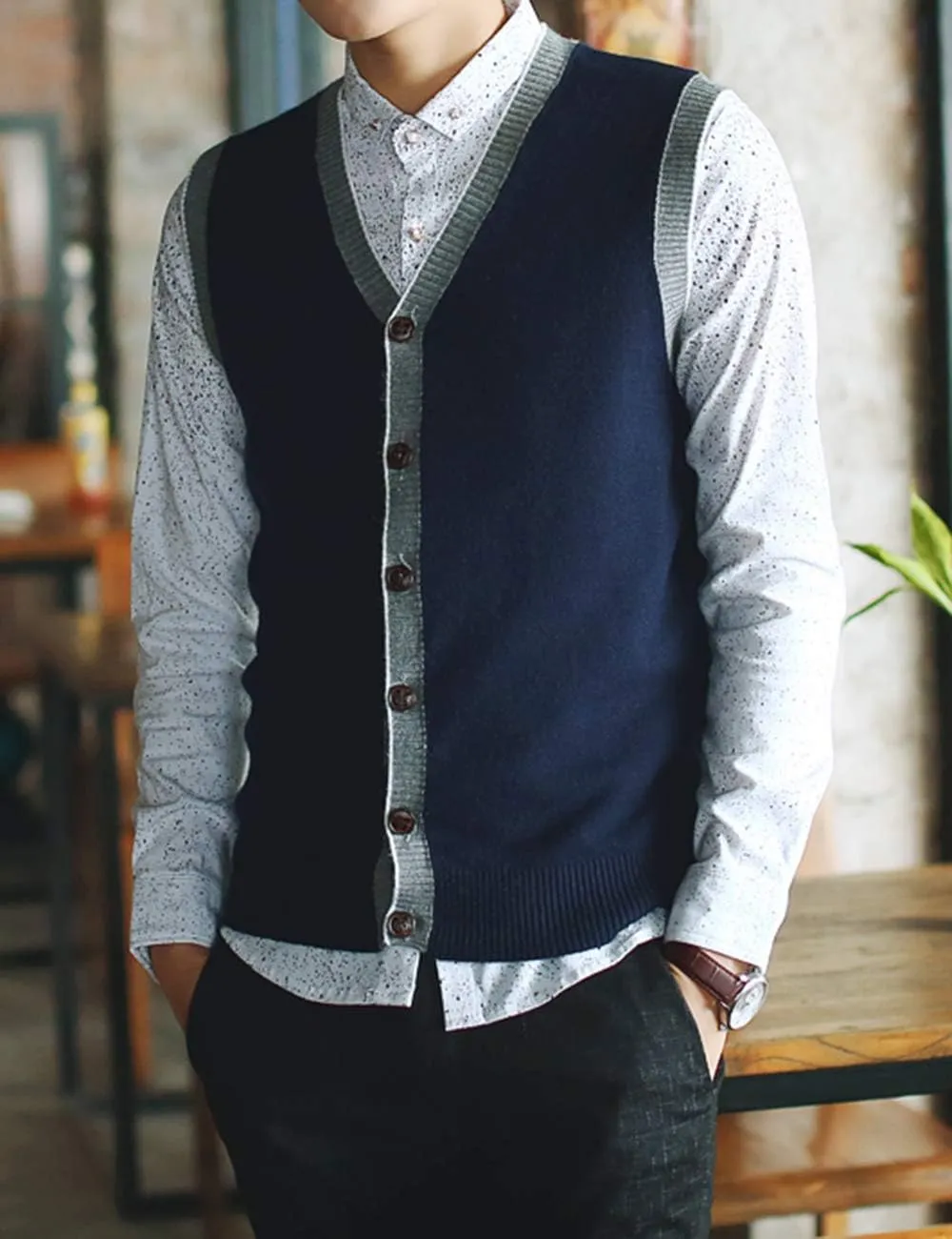TopTie Men's Sweater Cardigan Vest Slim Fit Stylish Button Down Knitted