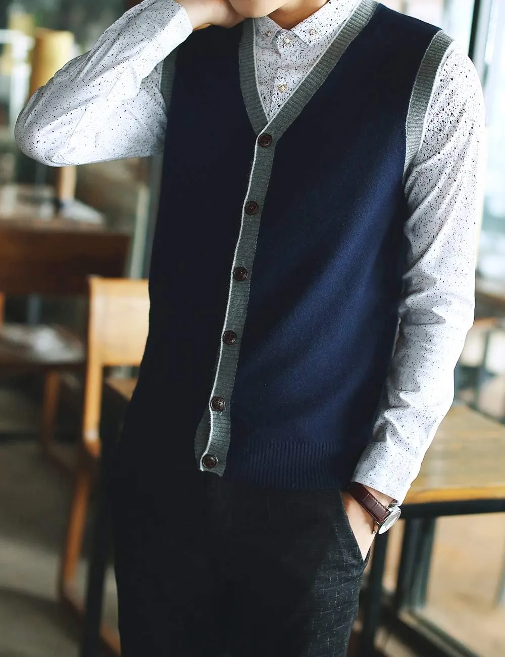 TopTie Men's Sweater Cardigan Vest Slim Fit Stylish Button Down Knitted
