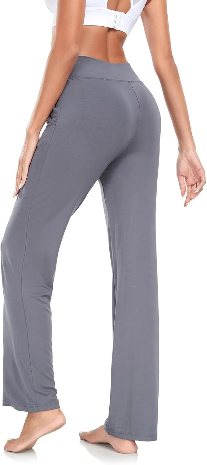 TownCat Womens Yoga Pants with Pockets, High Waist Workout Straight Leg Pants, Womens Soft Gym Stretch Bootcut Pants