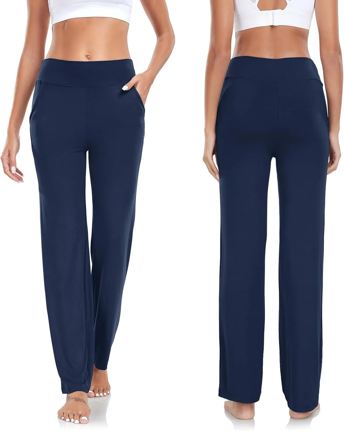 TownCat Womens Yoga Pants with Pockets, High Waist Workout Straight Leg Pants, Womens Soft Gym Stretch Bootcut Pants