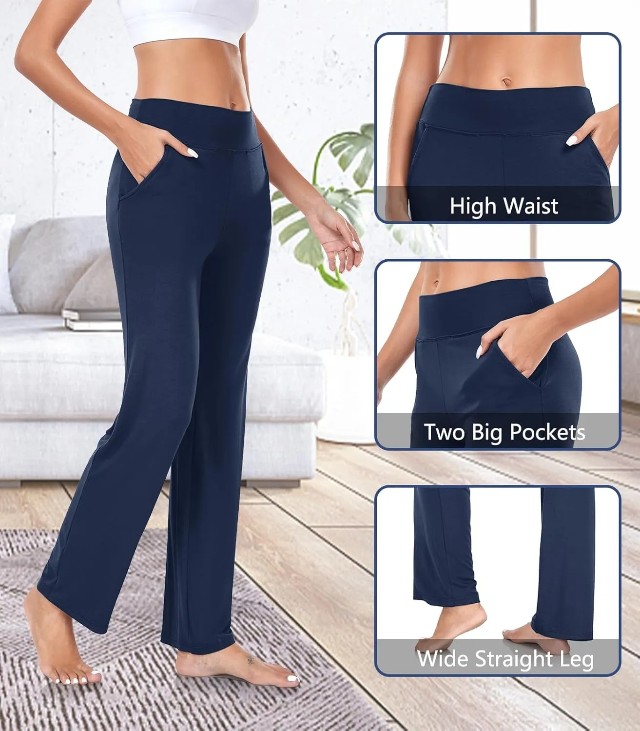 TownCat Womens Yoga Pants with Pockets, High Waist Workout Straight Leg Pants, Womens Soft Gym Stretch Bootcut Pants