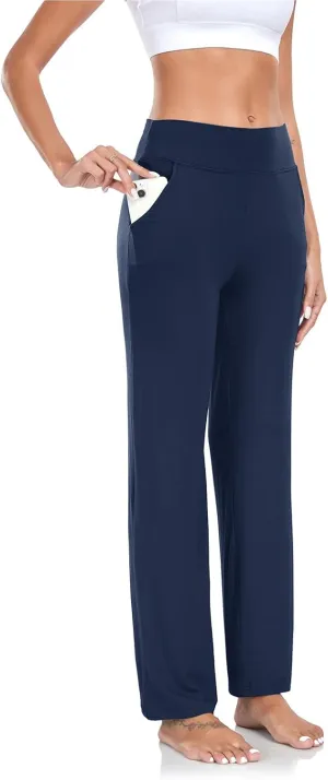 TownCat Womens Yoga Pants with Pockets, High Waist Workout Straight Leg Pants, Womens Soft Gym Stretch Bootcut Pants