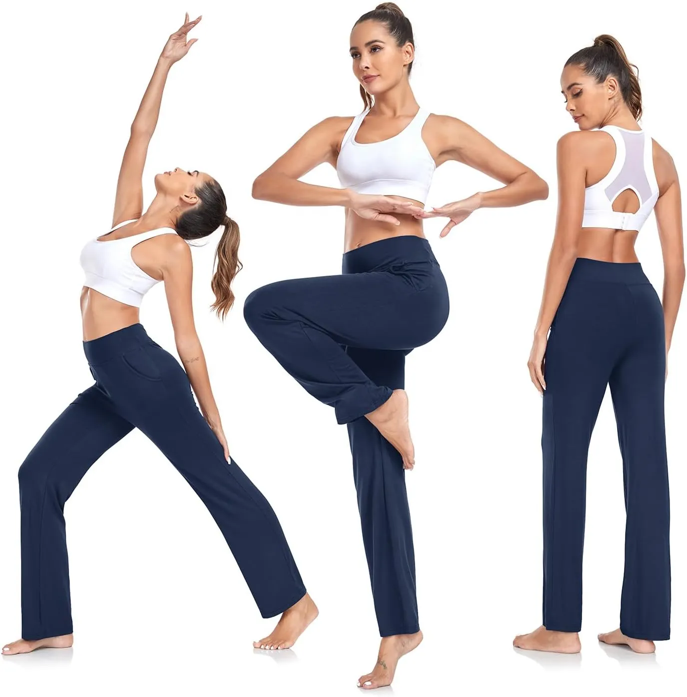 TownCat Womens Yoga Pants with Pockets, High Waist Workout Straight Leg Pants, Womens Soft Gym Stretch Bootcut Pants