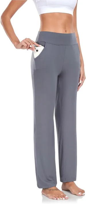 TownCat Womens Yoga Pants with Pockets, High Waist Workout Straight Leg Pants, Womens Soft Gym Stretch Bootcut Pants