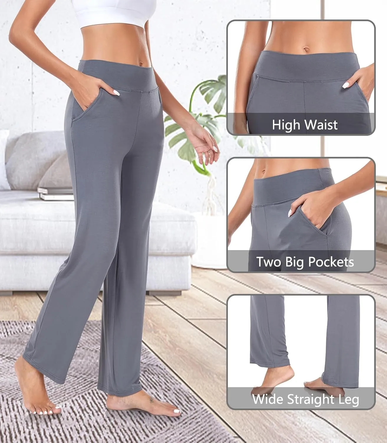 TownCat Womens Yoga Pants with Pockets, High Waist Workout Straight Leg Pants, Womens Soft Gym Stretch Bootcut Pants