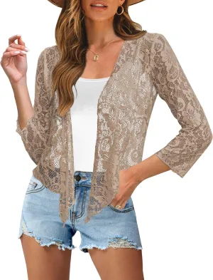 Traleubie Womens Bolero Shrug Sweaters Lace Lightweigt Tie Front Sheer Cardigans for Dresses, S-XL