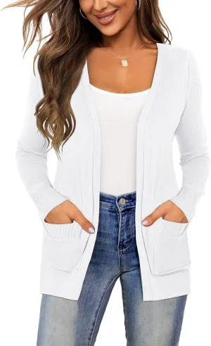 Tralilbee Women's Open Front Casual Long Sleeve Lightweight Cardigan Sweater with Pockets S-XL