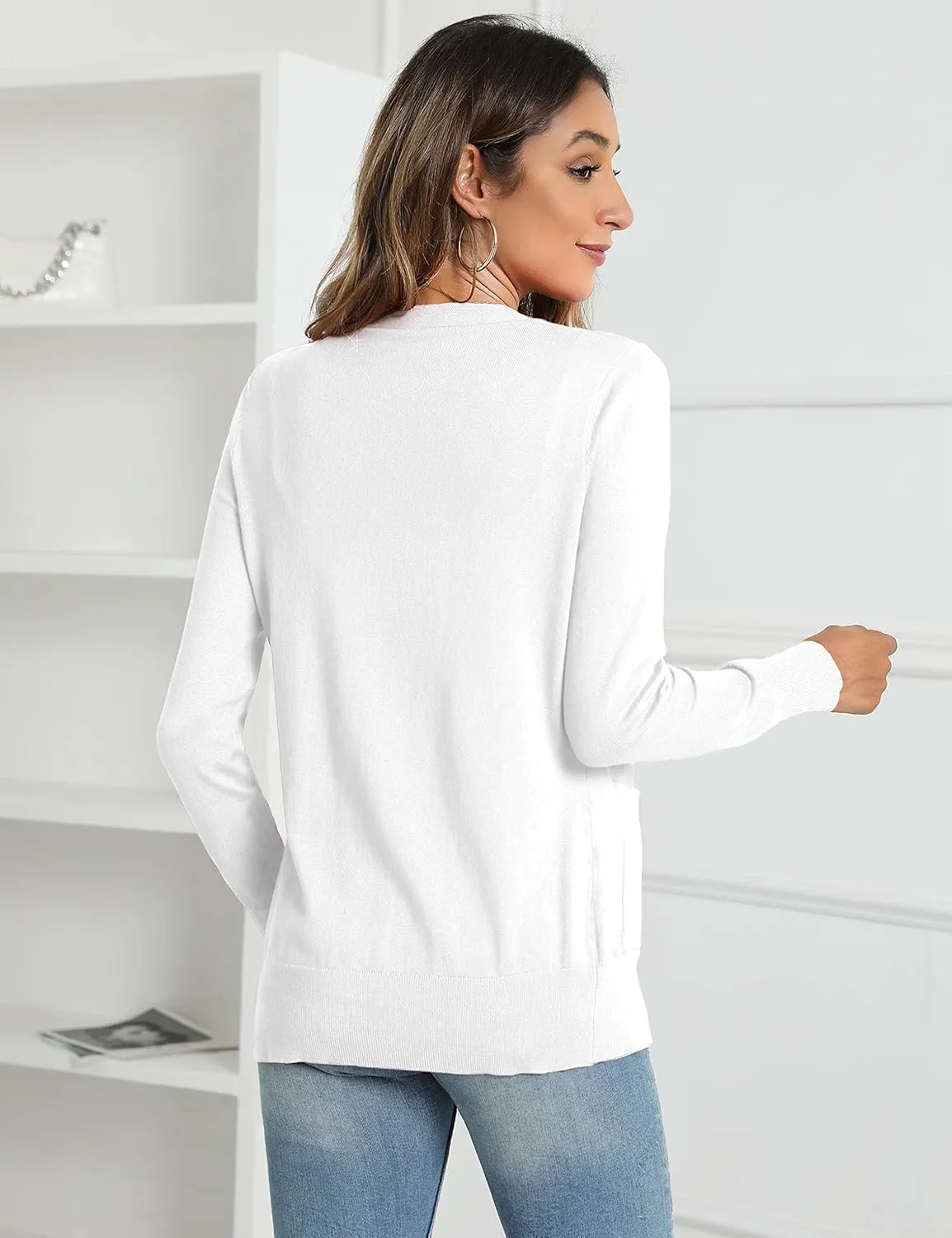 Tralilbee Women's Open Front Casual Long Sleeve Lightweight Cardigan Sweater with Pockets S-XL