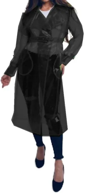 Transparent Long Coat Perspective Raincoats Jackets Women Clubwear Party Sexy Lingerie Clear PVC Trench Jacket with Belt