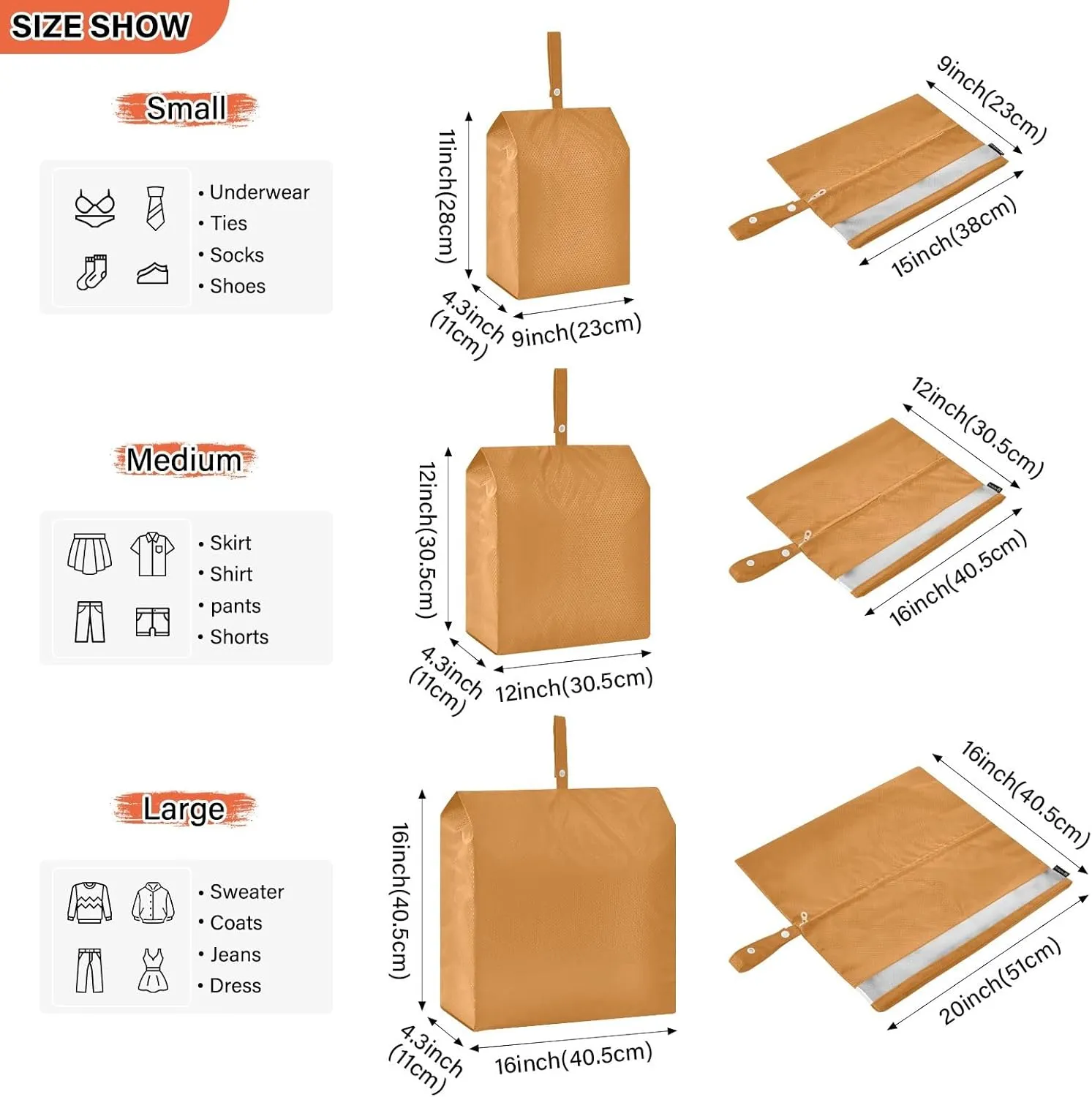 Travel Packing Bags Ocher 3 Set Packing Cubes for Suitcases Lightweight Travel Packing Organizers