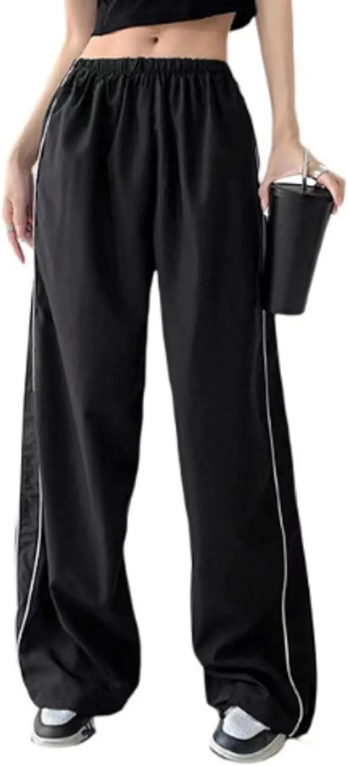 TSMNZMU Womens Baggy Track Pants Y2K Low Waist Parachute Pants Wide Leg Dance Sweatpants Soft Jogger Streetwear