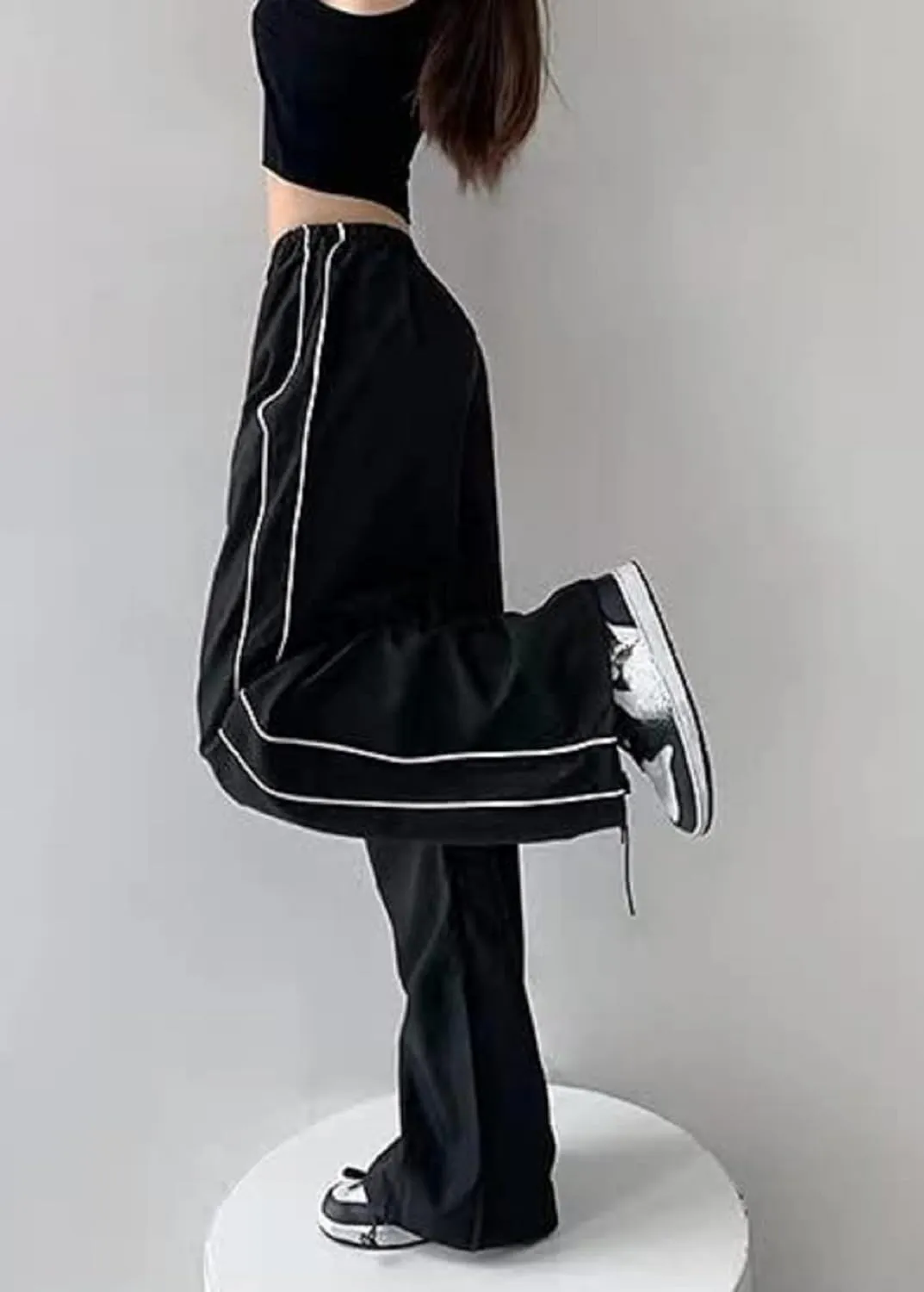TSMNZMU Womens Baggy Track Pants Y2K Low Waist Parachute Pants Wide Leg Dance Sweatpants Soft Jogger Streetwear