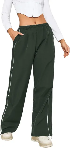 TSMNZMU Womens Baggy Track Pants Y2K Low Waist Parachute Pants Wide Leg Dance Sweatpants Soft Jogger Streetwear