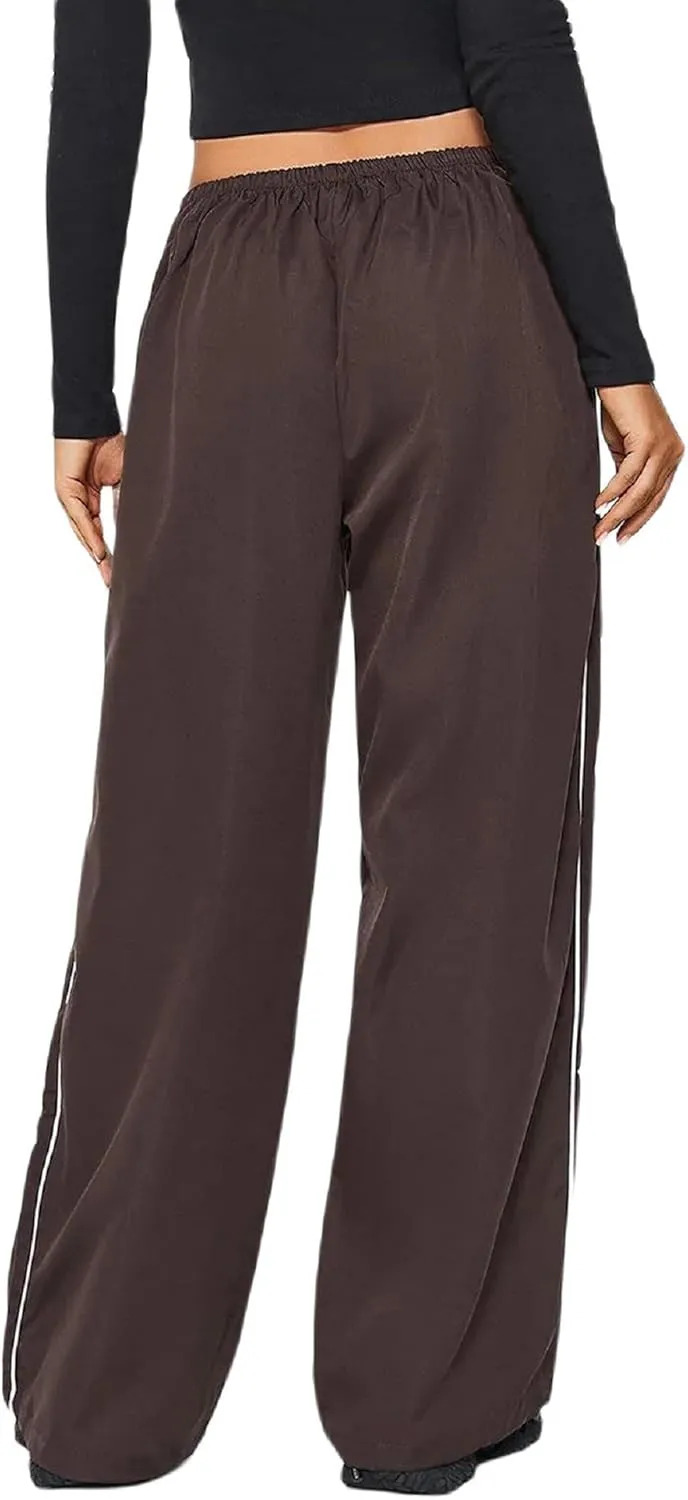 TSMNZMU Womens Baggy Track Pants Y2K Low Waist Parachute Pants Wide Leg Dance Sweatpants Soft Jogger Streetwear