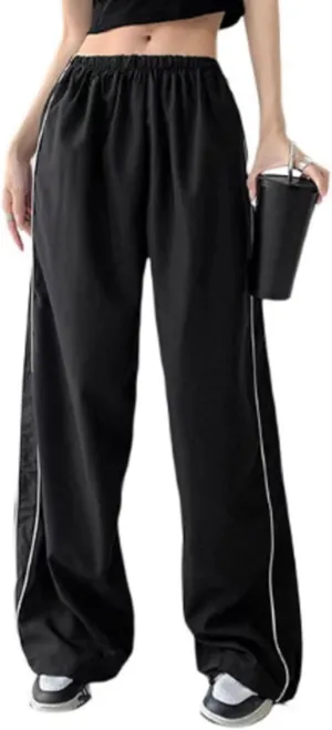 TSMNZMU Womens Baggy Track Pants Y2K Low Waist Parachute Pants Wide Leg Dance Sweatpants Soft Jogger Streetwear