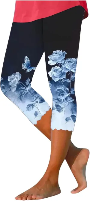 TUNUSKAT Capri Leggings for Women - Summer High Waist Yoga Capris Soft Stretch Workout 3/4 Tight Pants Running Crop Trousers