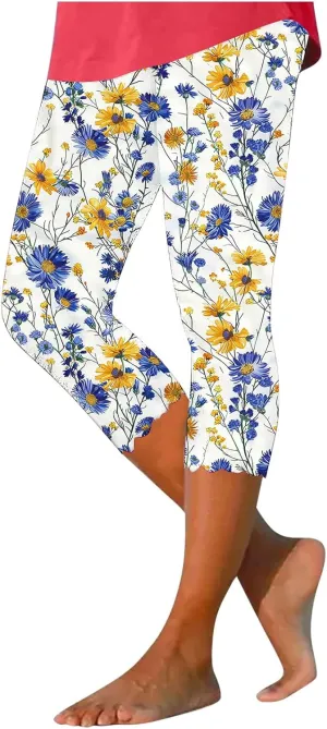 TUNUSKAT Capri Leggings for Women - Summer High Waist Yoga Capris Soft Stretch Workout 3/4 Tight Pants Running Crop Trousers