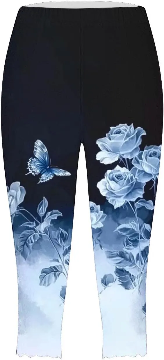 TUNUSKAT Capri Leggings for Women - Summer High Waist Yoga Capris Soft Stretch Workout 3/4 Tight Pants Running Crop Trousers