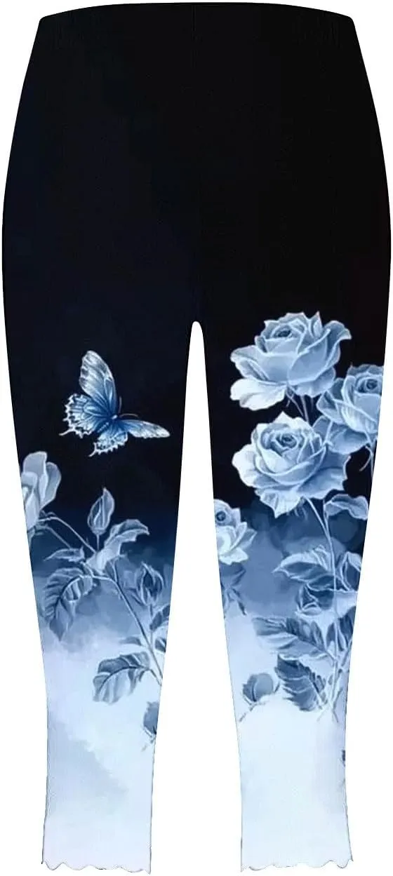 TUNUSKAT Capri Leggings for Women - Summer High Waist Yoga Capris Soft Stretch Workout 3/4 Tight Pants Running Crop Trousers