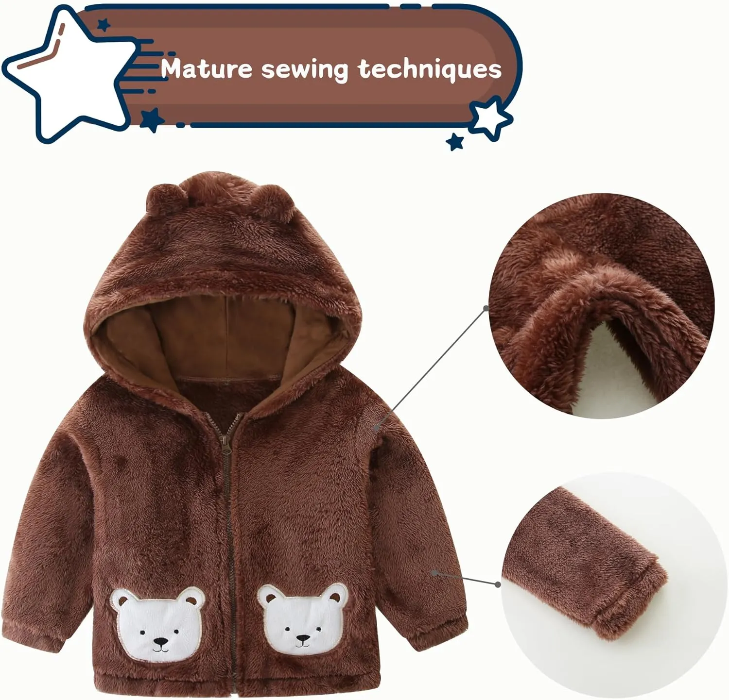 Unisex Cute Polar Fleece Lined Sherpa Full-Zip Jacket Coat Winter Warm Hoodie for 0-4t