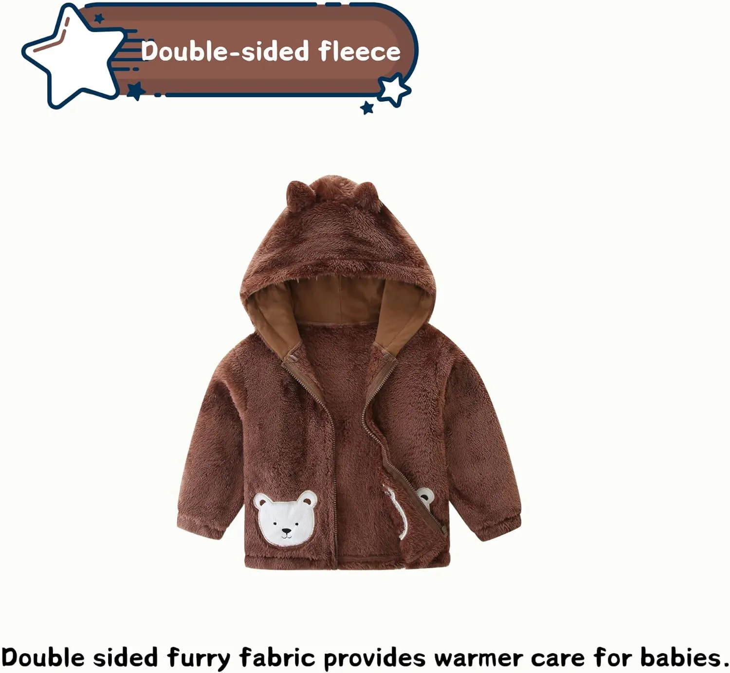 Unisex Cute Polar Fleece Lined Sherpa Full-Zip Jacket Coat Winter Warm Hoodie for 0-4t