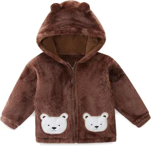 Unisex Cute Polar Fleece Lined Sherpa Full-Zip Jacket Coat Winter Warm Hoodie for 0-4t