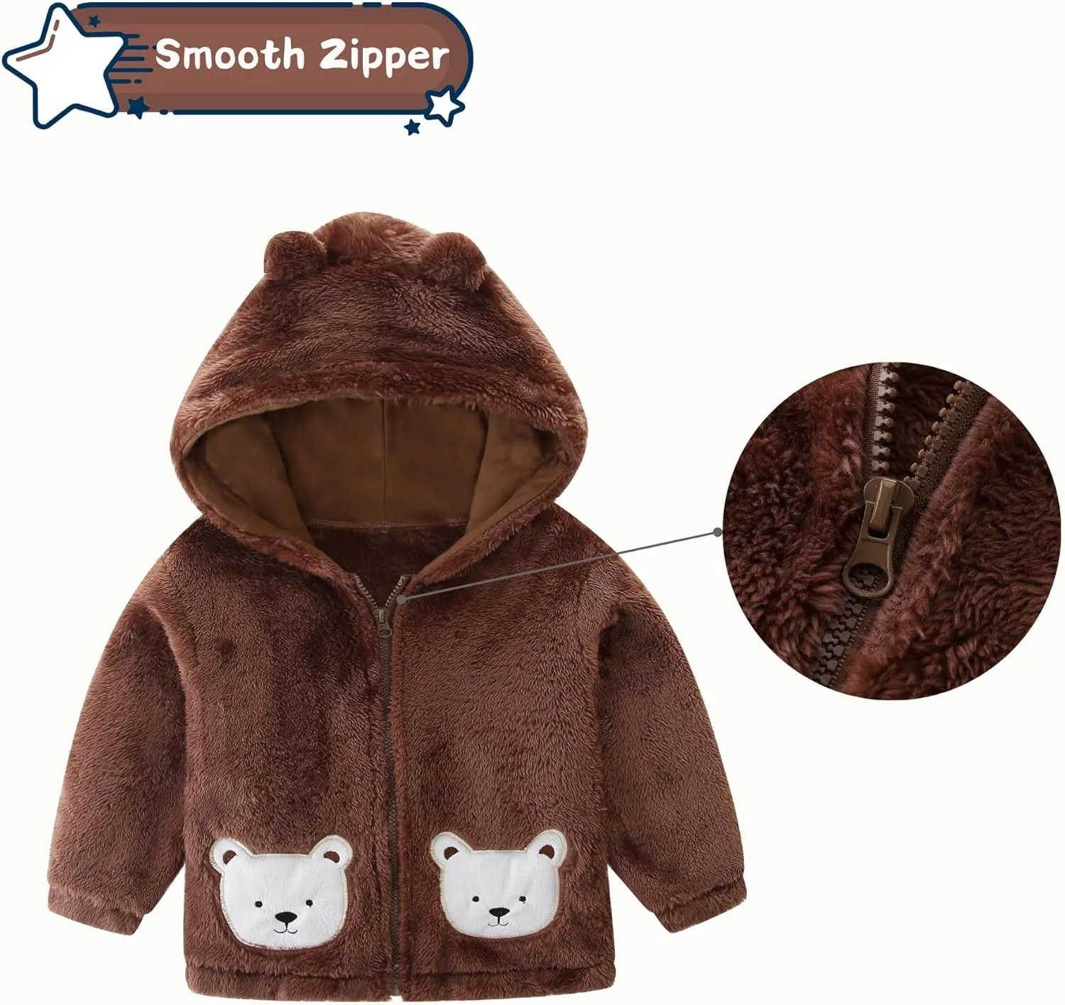 Unisex Cute Polar Fleece Lined Sherpa Full-Zip Jacket Coat Winter Warm Hoodie for 0-4t