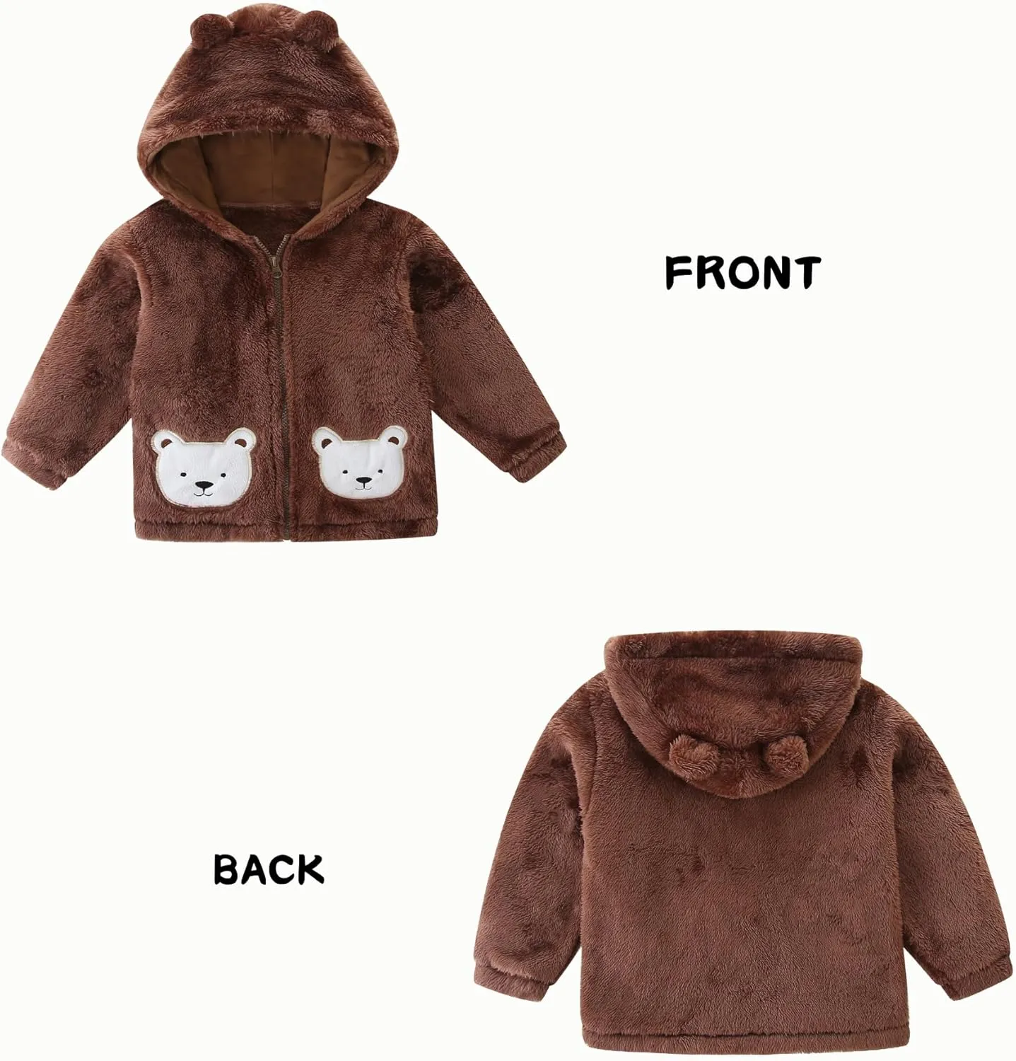Unisex Cute Polar Fleece Lined Sherpa Full-Zip Jacket Coat Winter Warm Hoodie for 0-4t