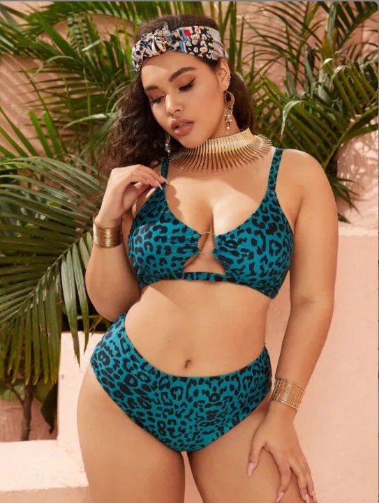 Upopby Floral Hollow Bikini Plus Size Swimsuit