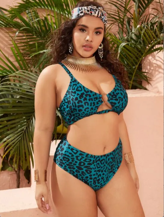 Upopby Floral Hollow Bikini Plus Size Swimsuit