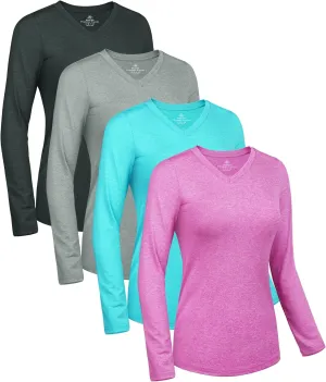 URATOT Women's Dry-Fit Shirts Long-Sleeve Tops V-Neck Athletic Workout Shirt Stretch Moisture Wicking Running Sports Top