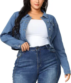 uxcell Women's Plus Size Button Closed Cropped Denim Jackets Stitching 2025