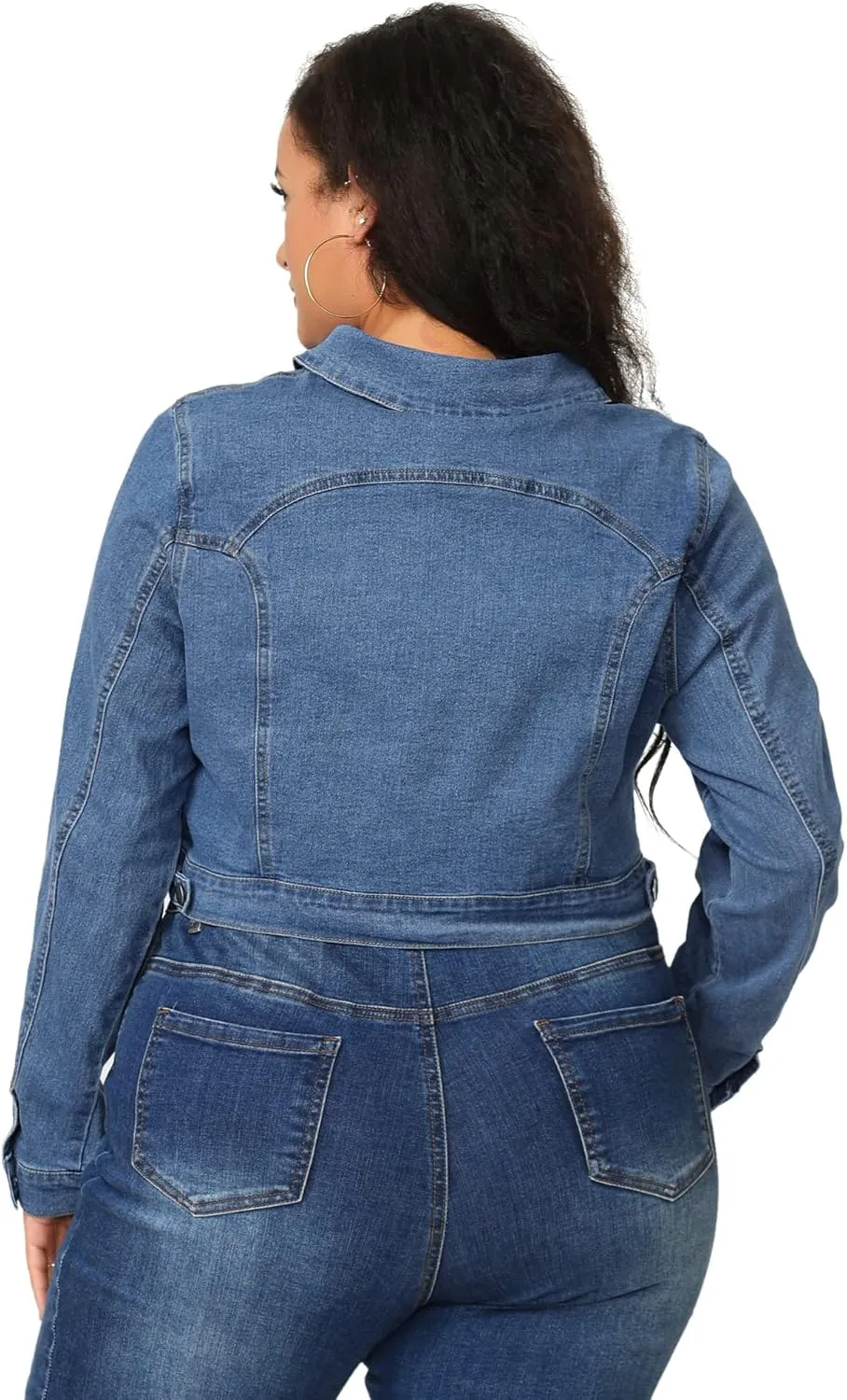 uxcell Women's Plus Size Button Closed Cropped Denim Jackets Stitching 2025