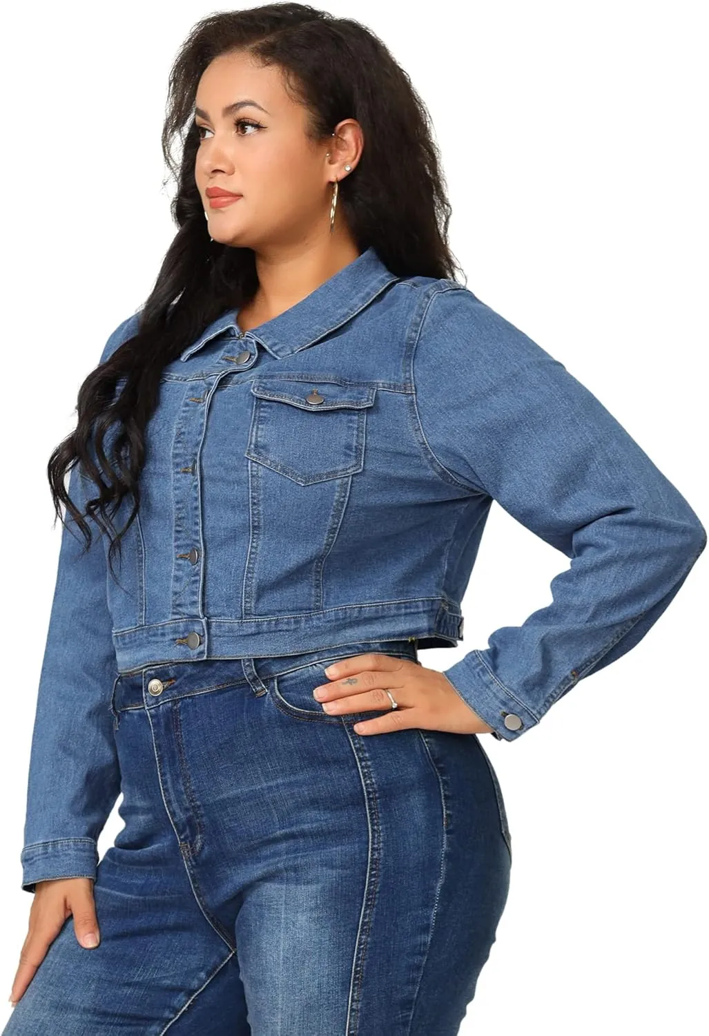 uxcell Women's Plus Size Button Closed Cropped Denim Jackets Stitching 2025