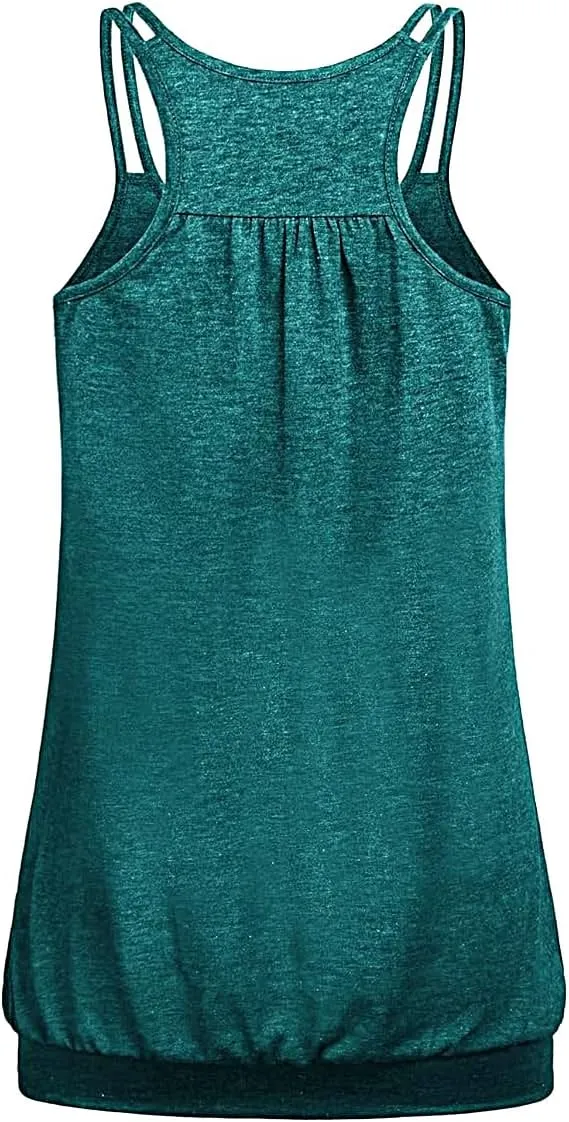 V Neck Tops for Women Racerback Loose fit Tank Tops Double Spaghetti Strap Athletic Yoga Camisole with Baned Bottom
