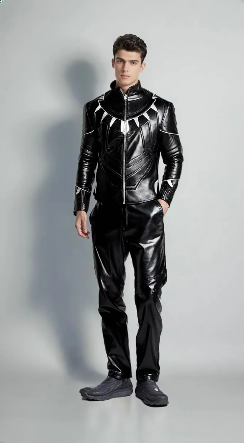 VearFit T Challa Qualited Wakanda Black Movie Panther Faux Leather Jacket Men