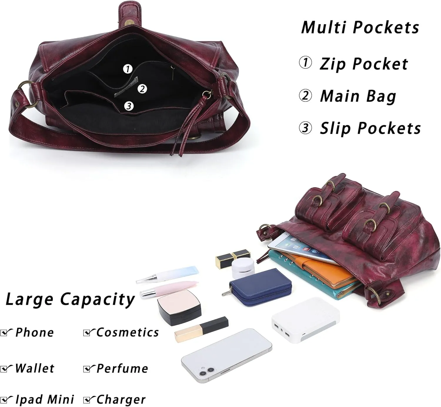 Vegan Leather Hobo Bag for Women | Stylish Crossbody Tote Satchel Handbag(Rose)