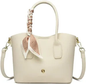 Vegan Leather Tote Bucket Crossbody Bag for Women - Stylish White Handbag & Satchel Purse