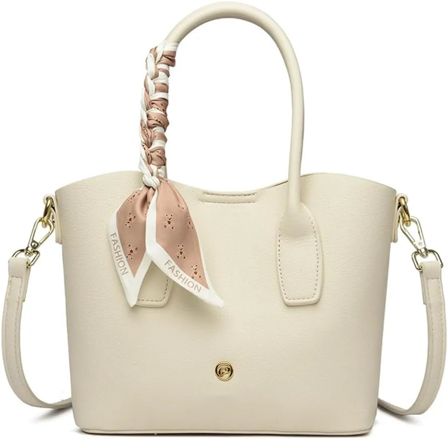 Vegan Leather Tote Bucket Crossbody Bag for Women - Stylish White Handbag & Satchel Purse