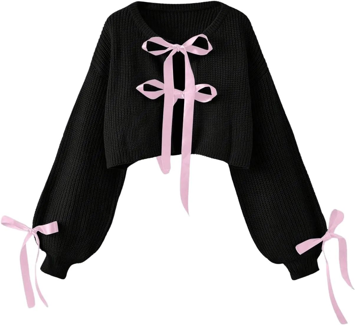 Verdusa Women's Bow Tie Cropped Cardigan Knot Long Sleeve Knit Cute Cream Cardigan Sweaters Trendy