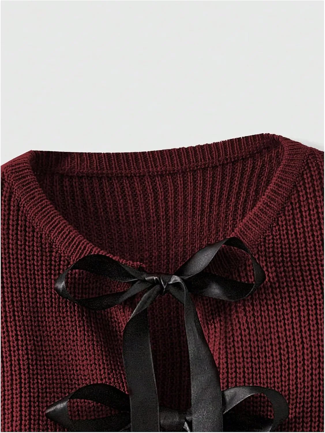 Verdusa Women's Bow Tie Cropped Cardigan Knot Long Sleeve Knit Cute Cream Cardigan Sweaters Trendy