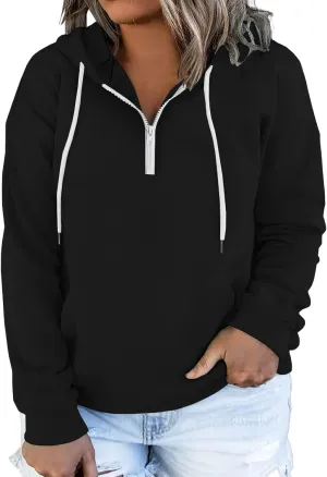 VISLILY Women's-Plus-Size-Hoodies Quarter Zip-Up Hooded Sweatshirts Lightweight Long Sleeve Pullover Tops with Pocket 1X-4X