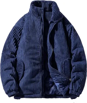 Winter Corduroy Parka Jacket Cotton Padded Parkas Puffer Jacket Male Vintage Stand Collar Windbreaker Coat