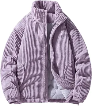 Winter Corduroy Parka Jacket Cotton Padded Parkas Puffer Jacket Male Vintage Stand Collar Windbreaker Coat