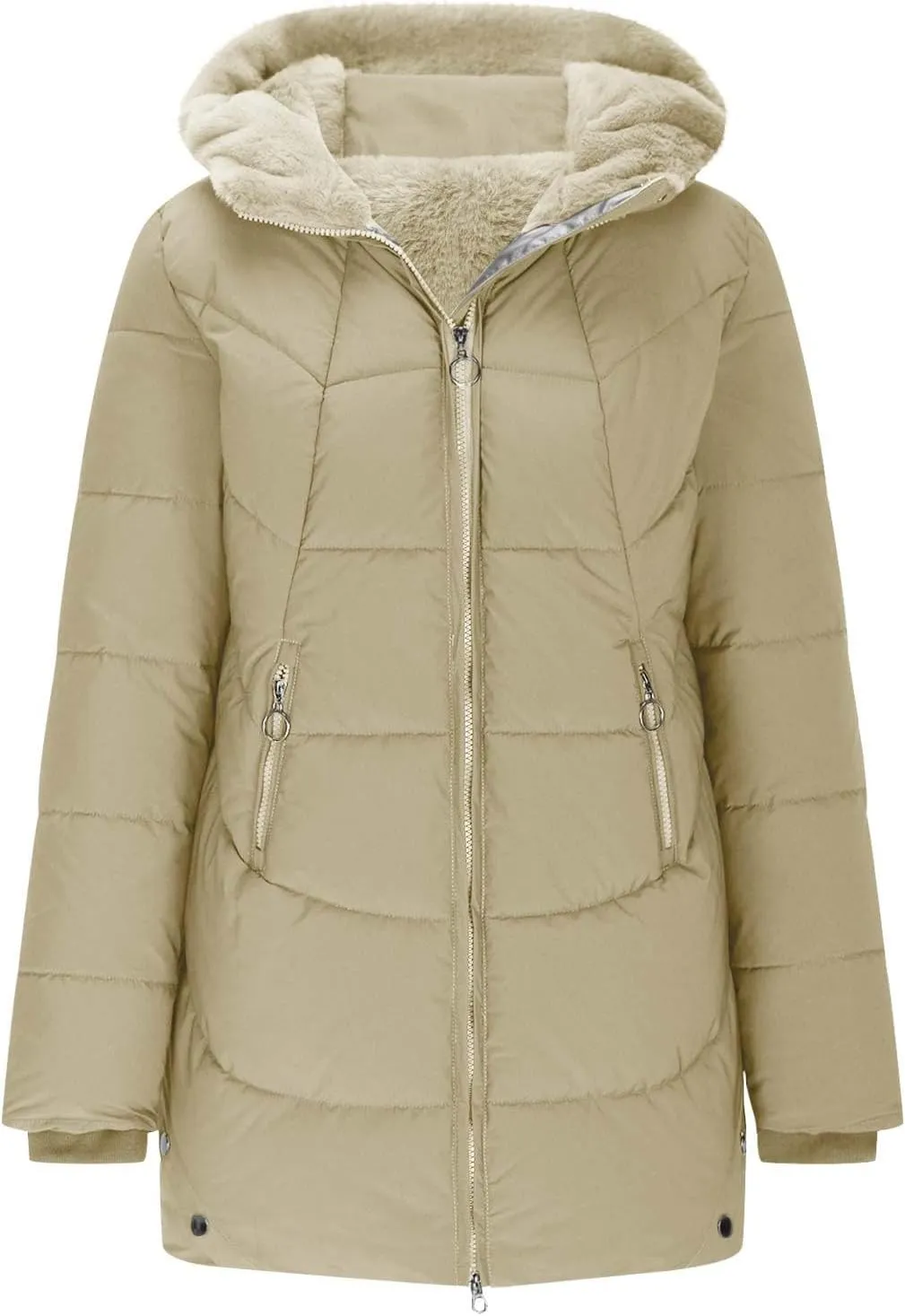 Winter Jackets for Women 2024 Zipper Hood Fleece Lined Thicken Padded Coats Casual Warm Cotton Outerwear with Pockets